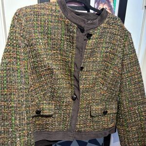 Talbots Tweed Blazer in Brown with Green & Orange Flecks